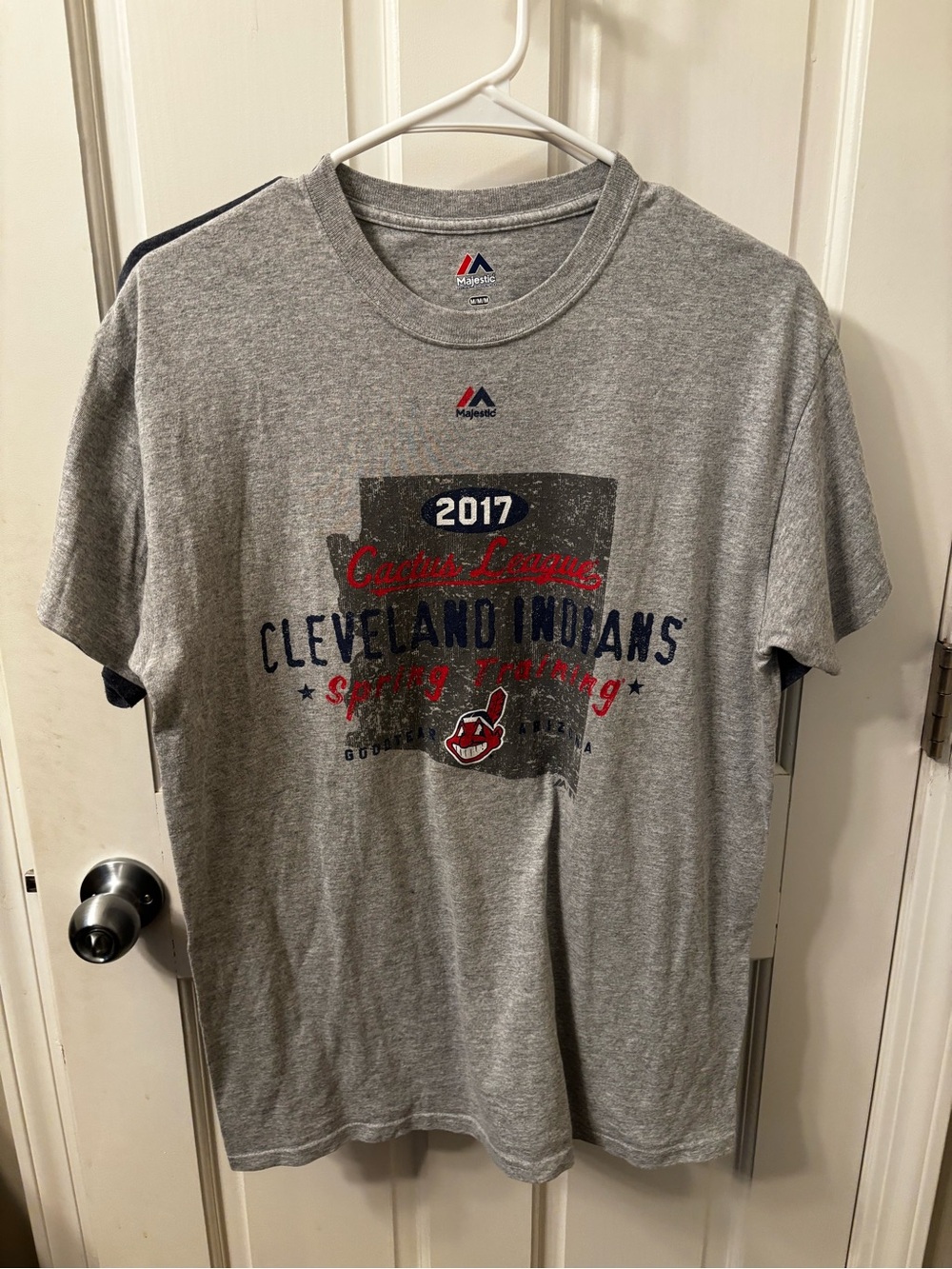Majestic Gray Cleveland Indians 2017 Graphic Tee with Red & Navy Accents
